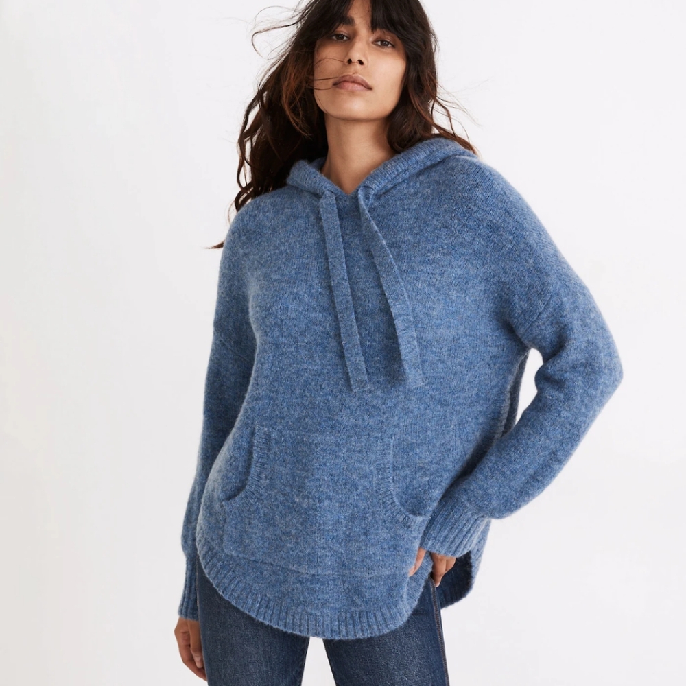 Madewell Wilmington Blue Knit Hooded Wool Alpaca Blend Sweater Womens Size Small